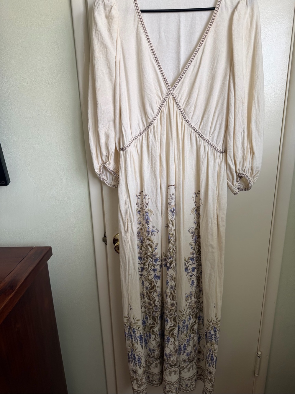 Max Studio Cream Maxi Dress with Blue Floral Border